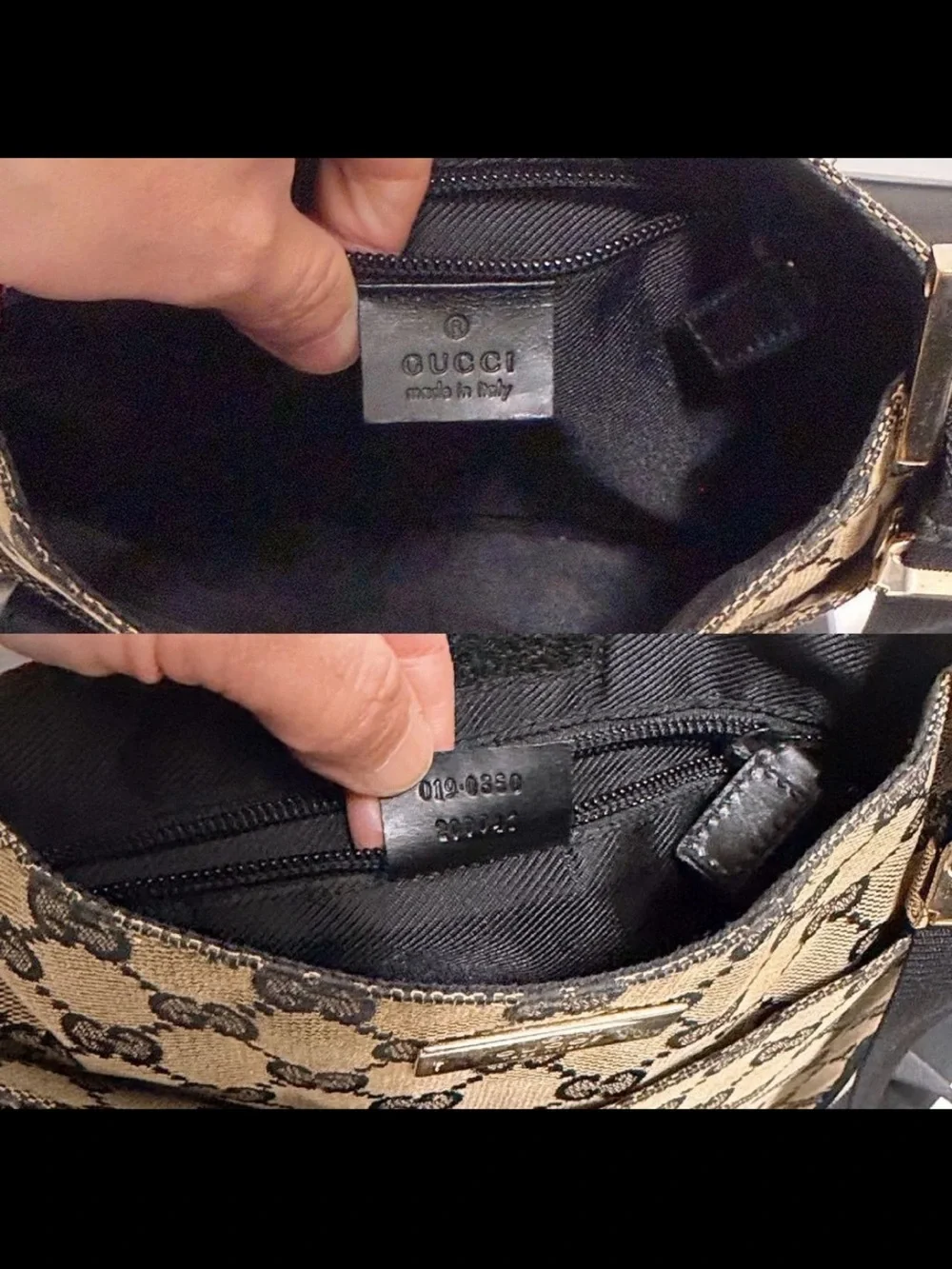 Gucci Beige & Black GG Canvas Messenger Bag with Leather Trim